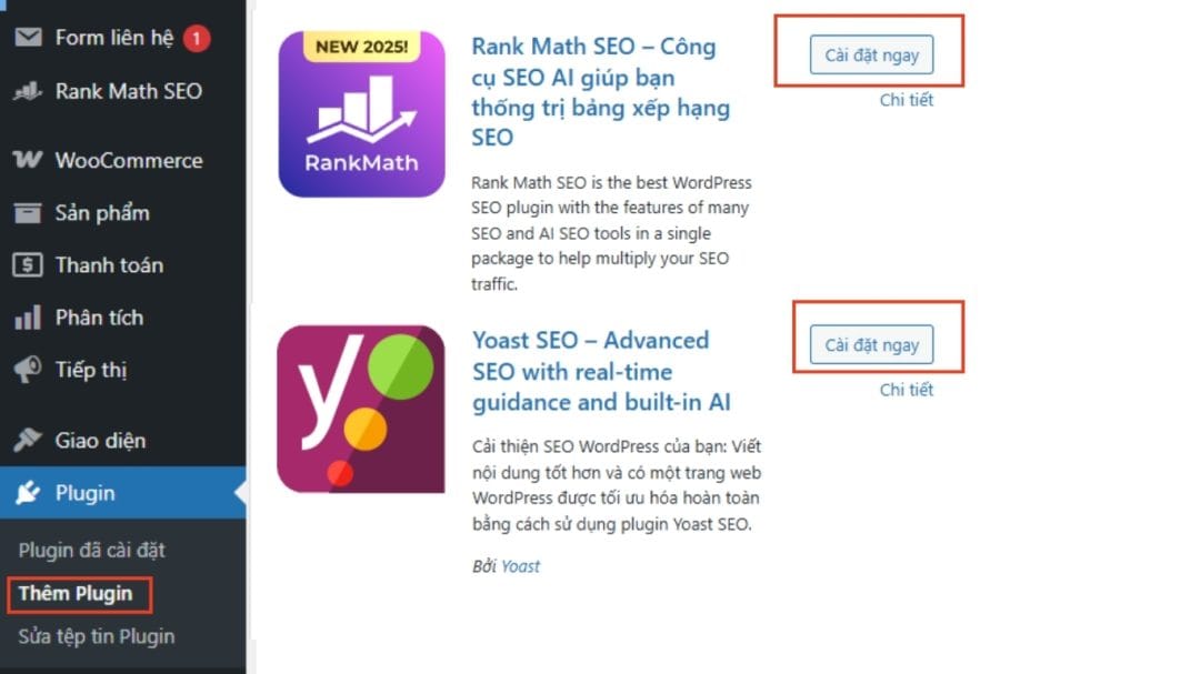 cài đặt plugin để kết nối trang web