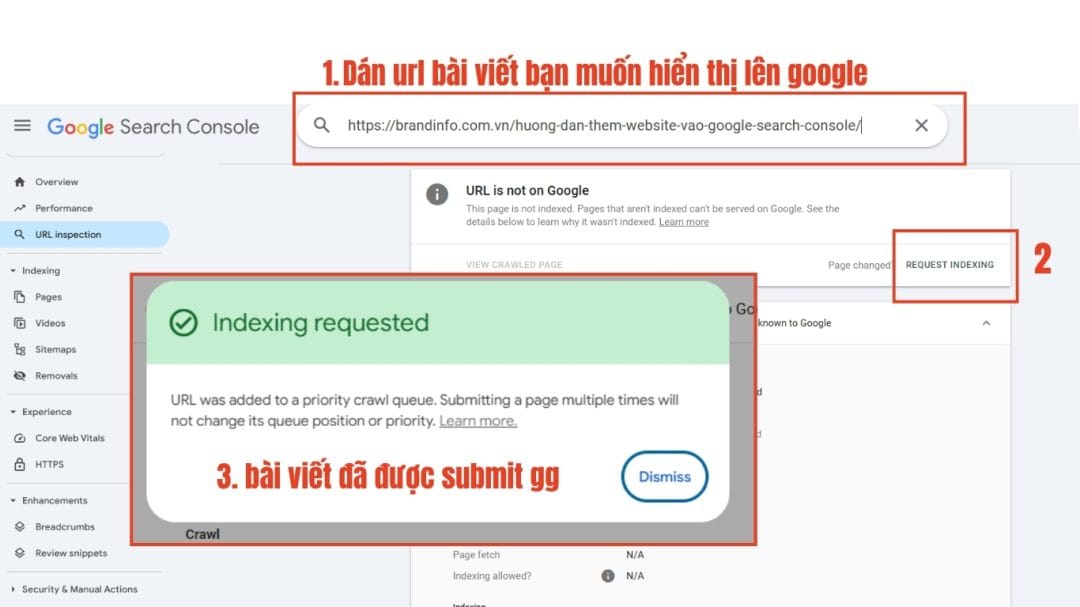 URL bài viết cần submit vào Google Search Console