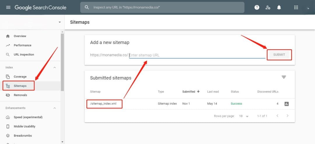 Gửi sitemap trong ggsc